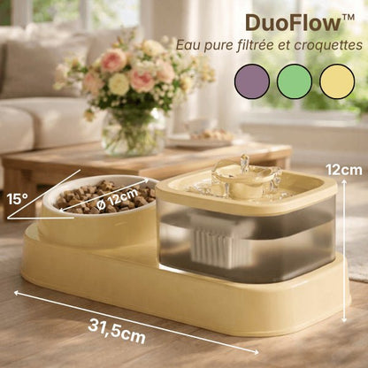 Dimensions détaillées de la fontaine à eau chat et gamelle avec inclinaison de 15 degrés DuoFlow™