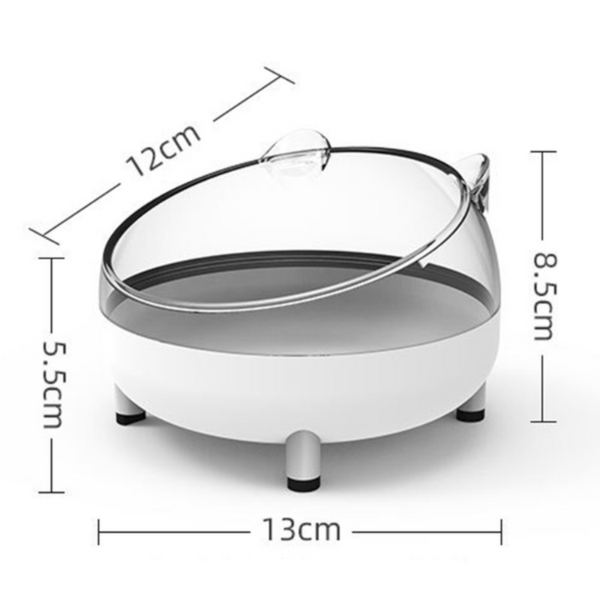 Dimensions gamelle chat blanche inclinée design tête chat Moustache Bowl™