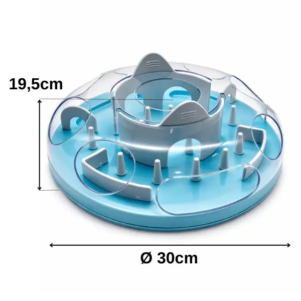 Dimensions gamelle ludique chat diamètre 30 cm avec structure en labyrinthe pour alimentation lente