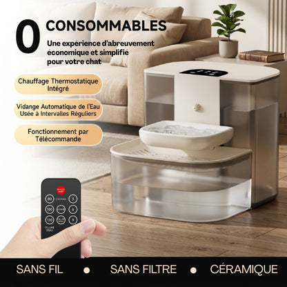 Distributeur à eau pour chat sans filtre économique avec télécommande et bol céramique