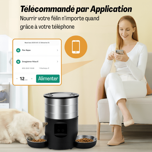 Distributeur automatique croquettes chat avec application mobile télécommandé | FeederWifi™ - Amour de Chat