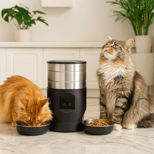 Distributeur automatique croquettes chat wi-fi 2 chats bols inox repas | FeederWifi™ - Amour de Chat