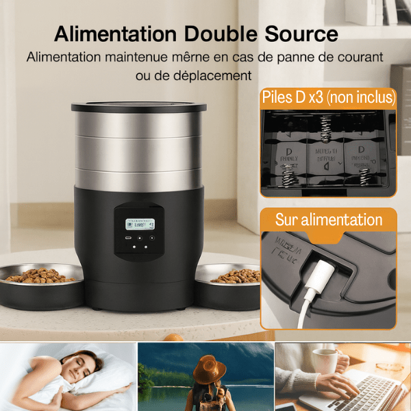 Distributeur automatique croquettes chat wi-fi double énergie alimentation batterie | FeederWifi™ - Amour de Chat