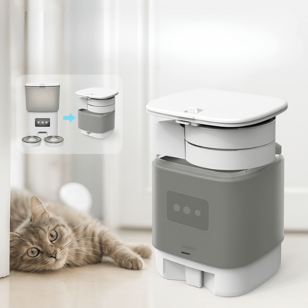 Distributeur automatique de croquettes chat amovible gain de temps rangement | TwinBowl Feeder™