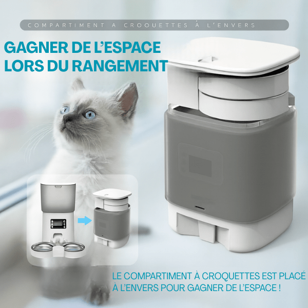 Distributeur automatique de croquettes chat compact amovible facile à ranger | TwinBowl Feeder™