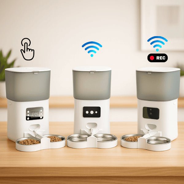 Distributeur automatique de croquettes chat connecté programmable blanc wifi bouton ou vidéo TwinBowl Feeder™