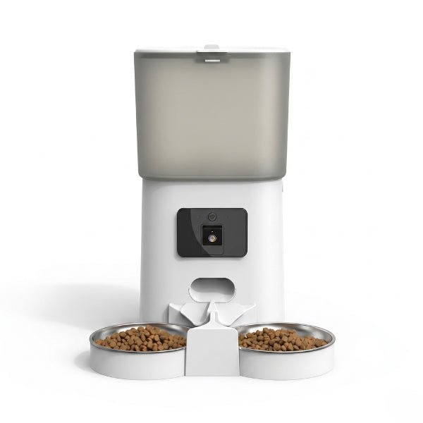 Distributeur automatique de croquettes chat grande capacité 2 bols inox séparés anti conflit pour 2 chats