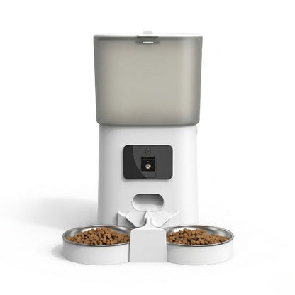 Distributeur automatique de croquettes chat grande capacité 2 bols inox séparés anti conflit pour 2 chats