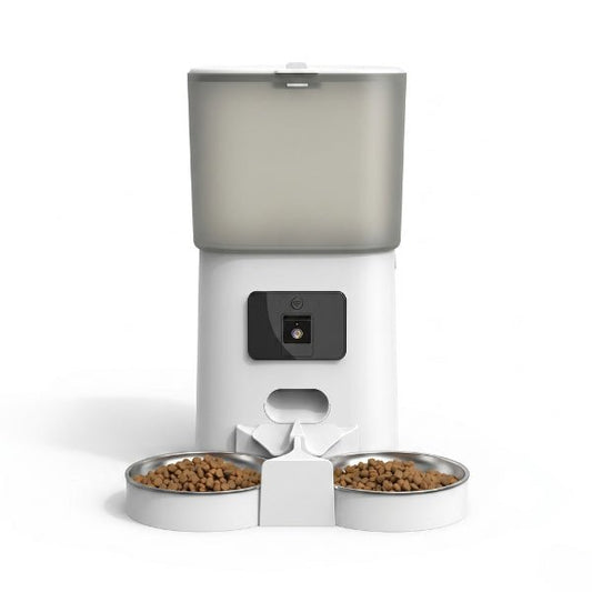 Distributeur automatique de croquettes chat grande capacité 2 bols inox séparés anti conflit pour 2 chats