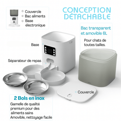 Distributeur automatique de croquettes chat innovant compact détachable 2 bols | TwinBowl Feeder™