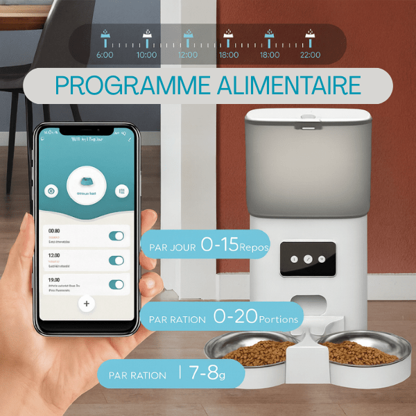 Distributeur automatique de croquettes chat programme alimentaire reglable | TwinBowl Feeder™