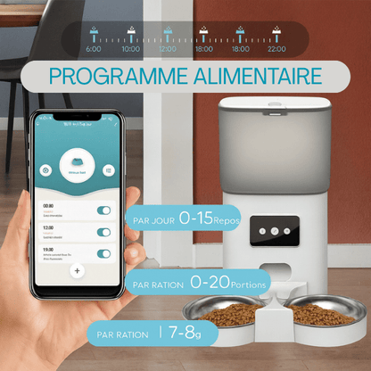 Distributeur automatique de croquettes chat programme alimentaire reglable | TwinBowl Feeder™