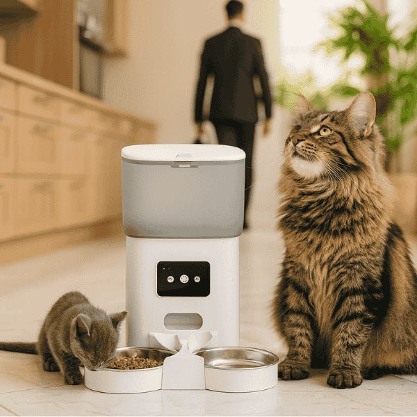 Distributeur automatique de croquettes chat repas double félins 2 bols idéal absence déplacement TwinBowl Feeder™