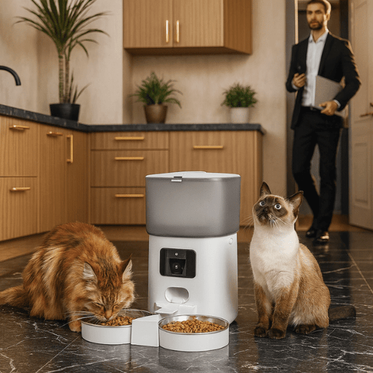 Distributeur automatique de croquettes chat wifi 2 bols inox 2 chats absences | TwinBowl Feeder™