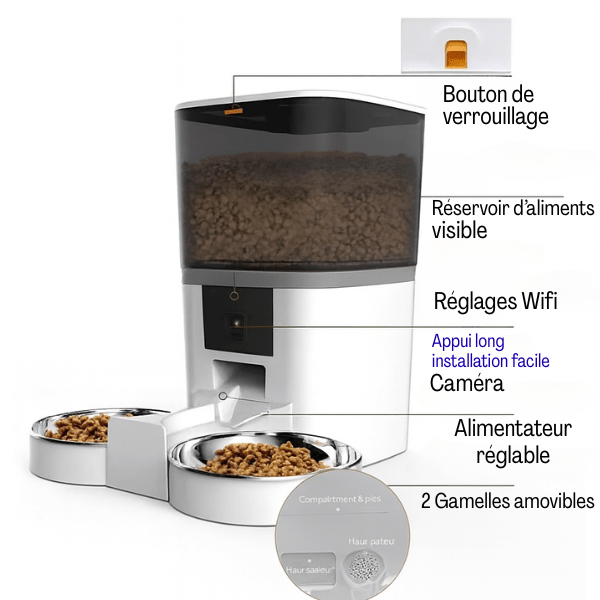 Distributeur croquette chat automatique caméra 2 bols toutes options | Station FullControl™ - Amour de Chat