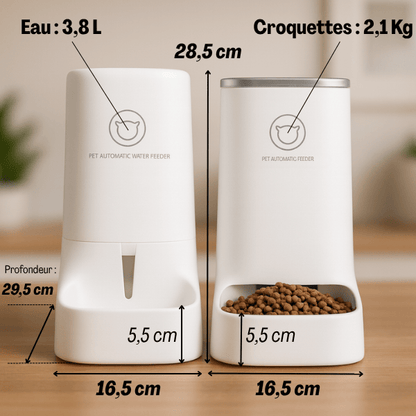 Distributeur croquette chat 2,1kg et eau 3,8l par gravité sans électricité dimensions par 2 DesignFeed™