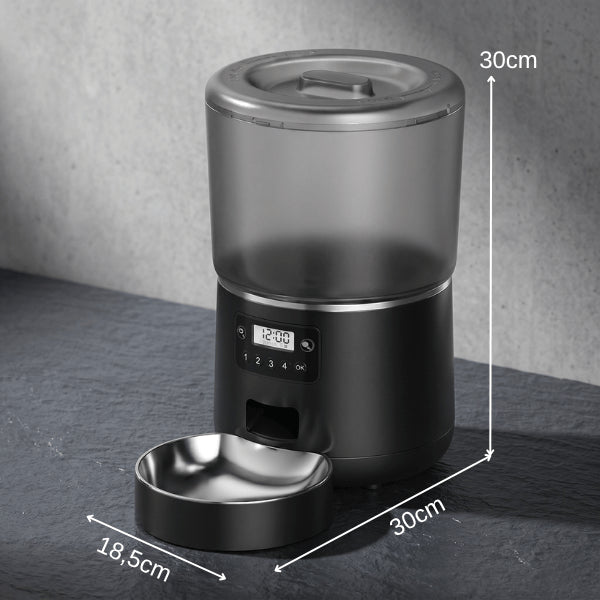 Distributeur croquette programmable compact 4L pour chat avec dimensions optimisées