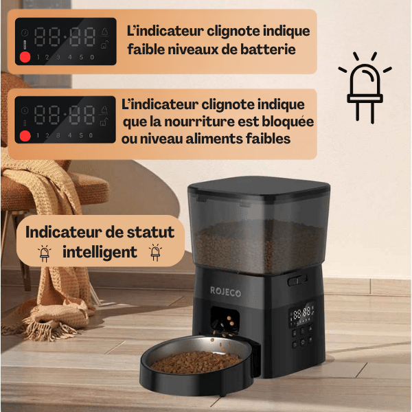 Distributeur croquette chat automatique alarme batterie niveau aliments | MiniFeed™