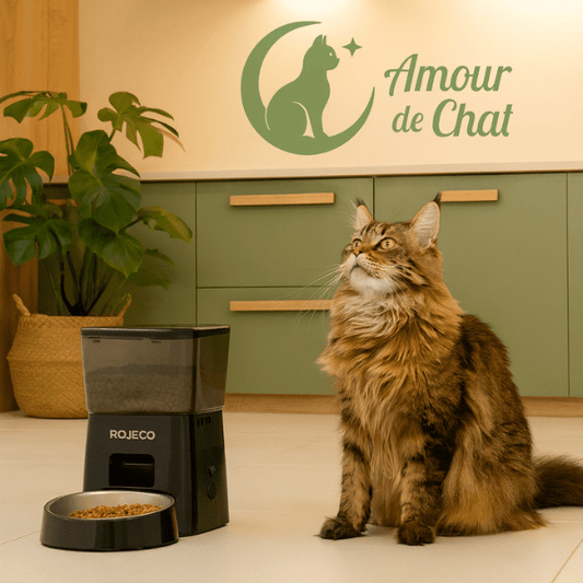 Distributeur croquette chat automatique autonome avec maine coon cuisine | MiniFeed™
