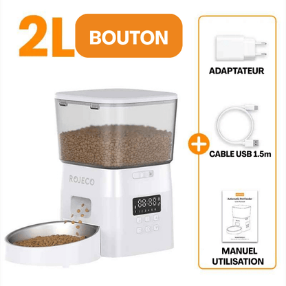 Distributeur croquette chat automatique bol inox bouton blanc | MiniFeed™