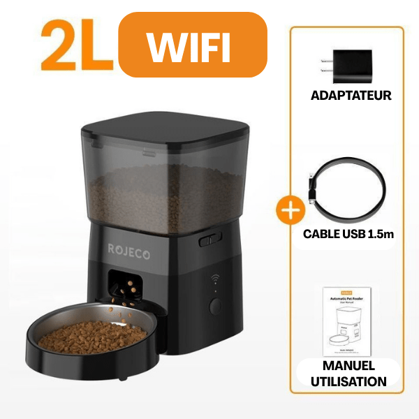 Distributeur croquette chat automatique bol inox wifi noir | MiniFeed™