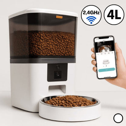 Distributeur croquette chat automatique connecté blanc 4 L 1 bol 2,4 GHz