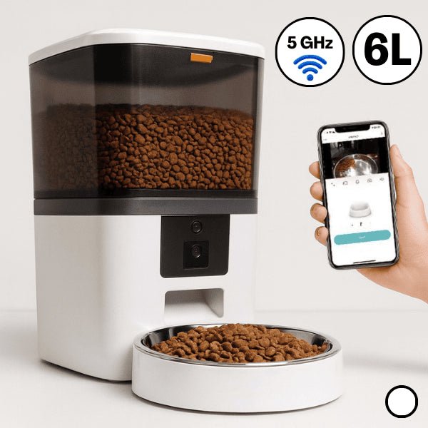 Distributeur croquette chat automatique connecté blanc 6 L 1 bol 5 GHz