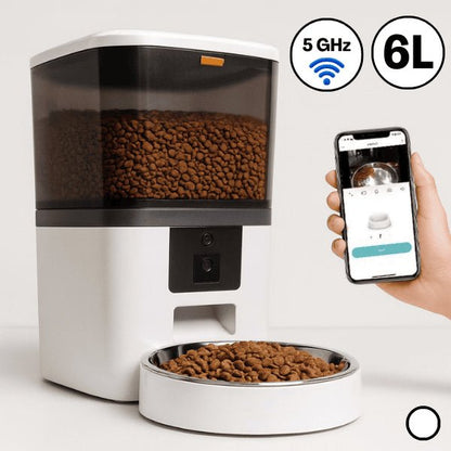 Distributeur croquette chat automatique connecté blanc 6 L 1 bol 5 GHz