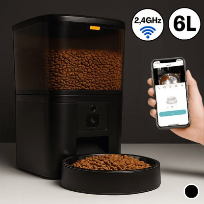 Distributeur croquette chat automatique connecté noir 6 L 1 bol 2,4 GHz