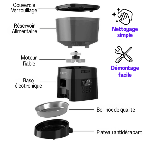 Distributeur croquette chat automatique facile à démonter nettoyer | MiniFeed™