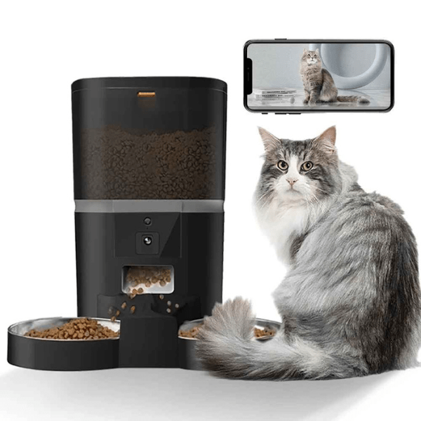 Distributeur croquette chat automatique téléphone application caméra 2 bols | Station FullControl™ - Amour de Chat