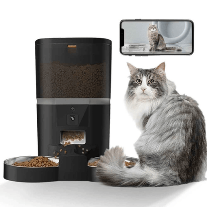 Distributeur croquette chat automatique téléphone application caméra 2 bols | Station FullControl™ - Amour de Chat