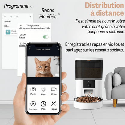 Distributeur croquette chat automatique ultraconnecté caméra photo voix enregistrement | Station FullControl™ - Amour de Chat
