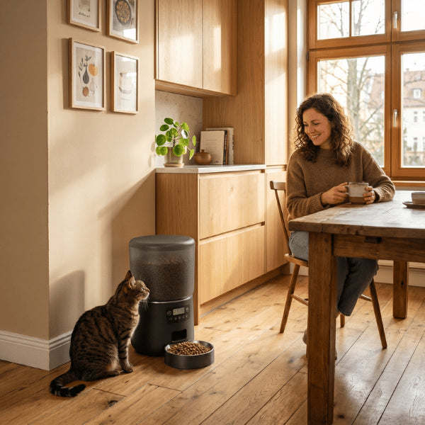 Distributeur croquette automatique programmable pour chat assurant repas réguliers plusieurs jours