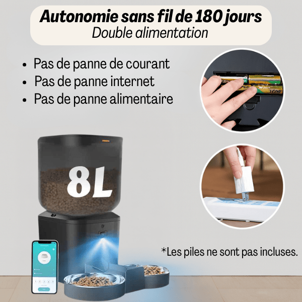 Distributeur croquette chat autonomie sans fil double alimentation | MegaFeeder Control™ - Amour de Chat