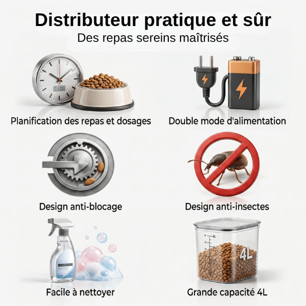 Distributeur croquette programmable double alimentation avec grande capacité et nettoyage facile