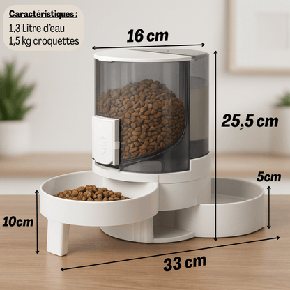 Distributeur croquette chat double bol eau réservoir transparent dimensions 16 x 25,5 x 33 cm Whisker Multifonction™