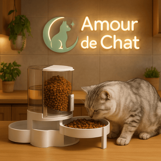 Distributeur croquette chat et eau automatique double chat repas surélevé | Whisker Multifonction™ - Amour de Chat
