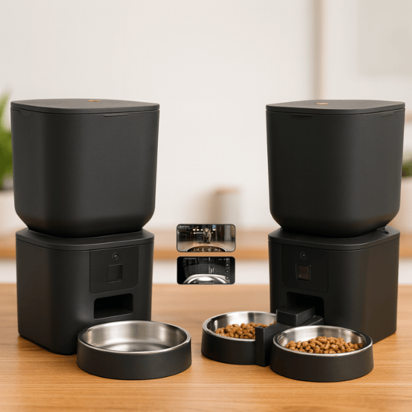 Distributeur croquette chat grande capacité XXL 1 2 bols inox caméra wifi MegaFeeder Control™