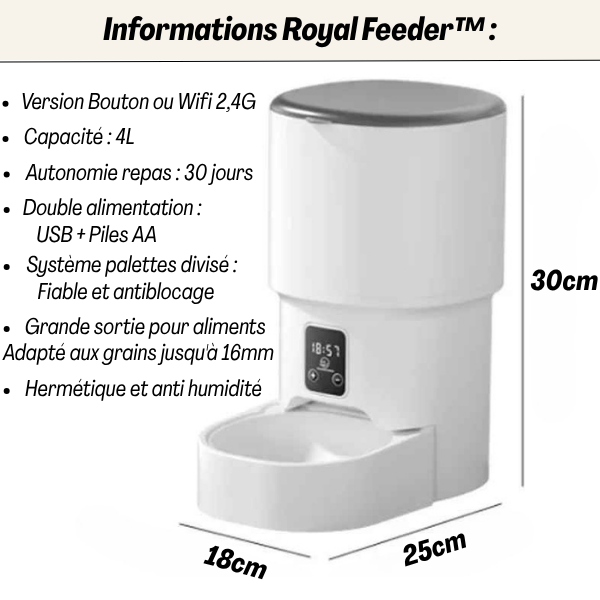 Distributeur croquette chat wifi intelligent grande autonomie | Royal Feeder™ - Amour de Chat