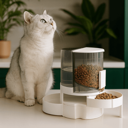 Distributeur croquette chat multifonction surélevé et réserve d'eau félin repas - Whisker Multifonction™