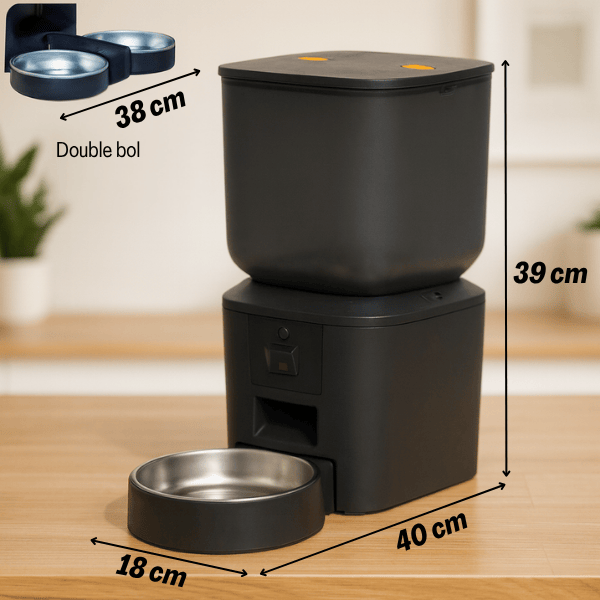 Distributeur croquette chat XXL grande capacité simple double bol inox dimensions MegaFeeder Control™