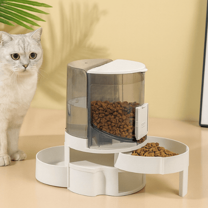 Distributeur croquette chat automatique double et bol eau félin gris - Whisker Multifonction™