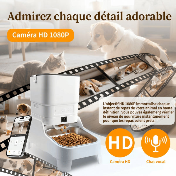 Distributeur croquettes connecté avec caméra HD 1080P et surveillance intelligente animale