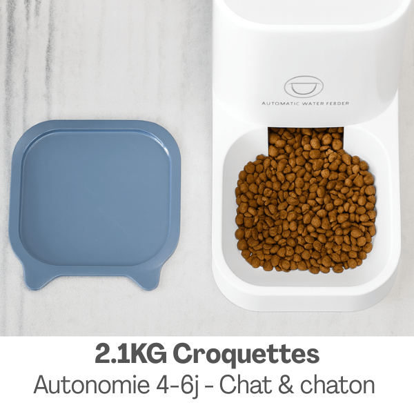 Distributeur croquettes chat capacité 2.1kg autonomie 4-6j chat et chaton