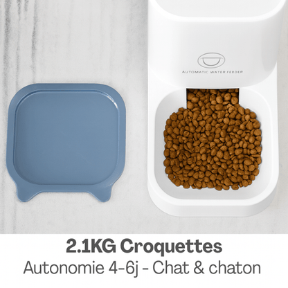 Distributeur croquettes chat capacité 2.1kg autonomie 4-6j chat et chaton