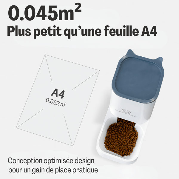 Distributeur croquettes chat compact plus petit qu'une feuille A4 gain de place DesignFeed™