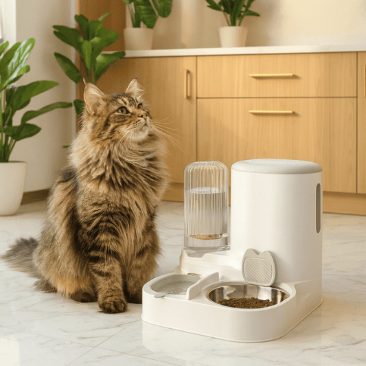 Distributeur croquettes chat et eau automatique 2en1 maine coon | LuxeBowl™ - Amour de Chat