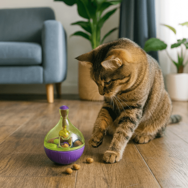 Distributeur croquettes chat jouet interactif anti anxiété chat salon joue boule | RollerFeeder™