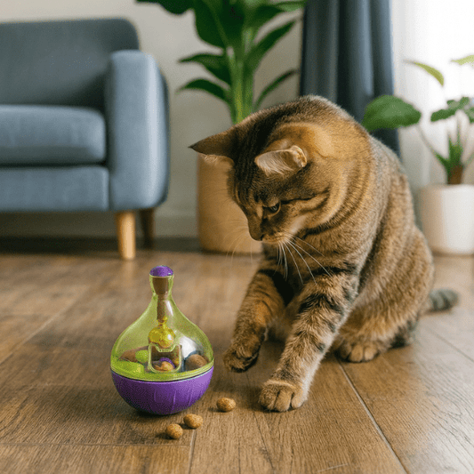 Distributeur croquettes chat jouet interactif anti anxiété chat salon joue boule | RollerFeeder™